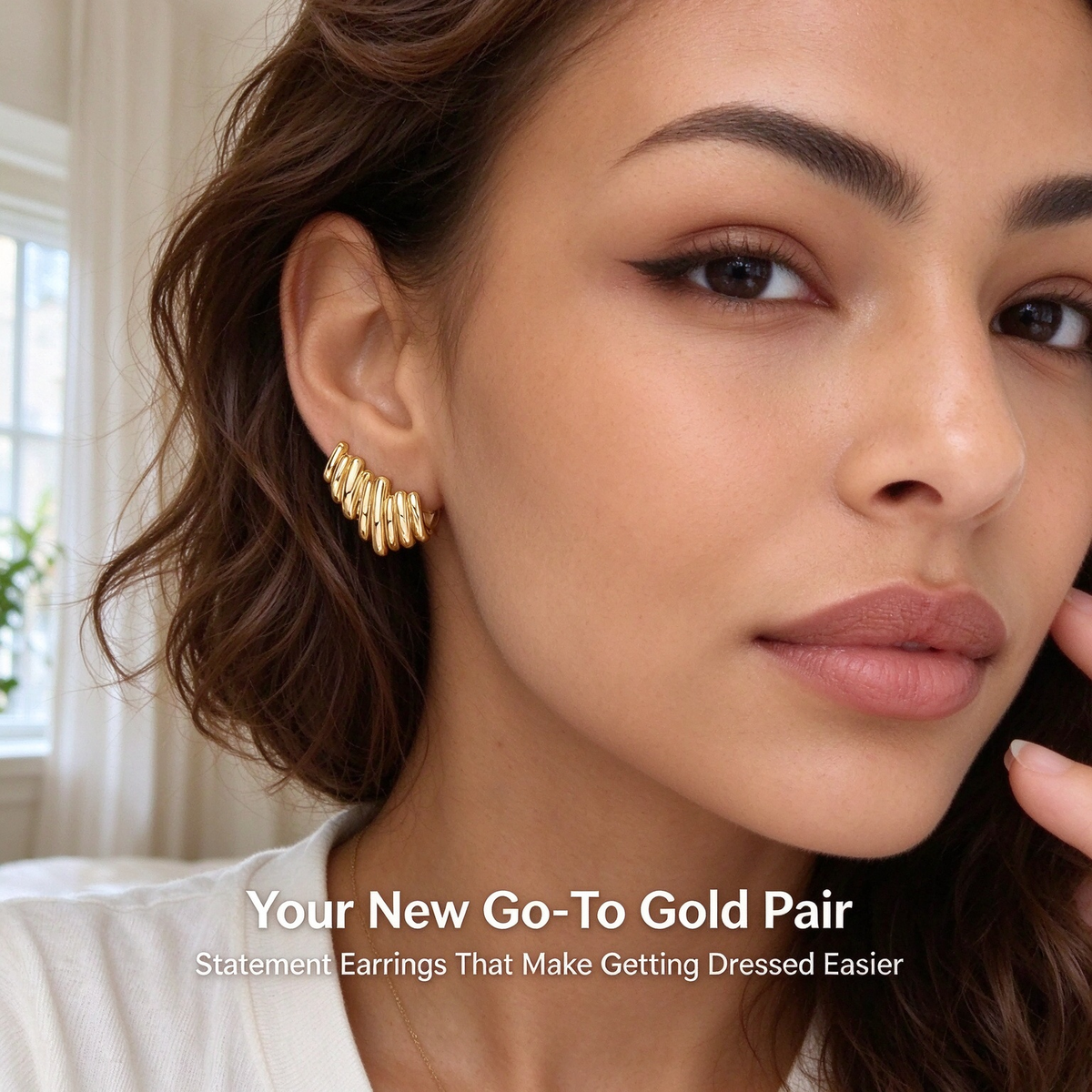 14K Gold Plated Statement Climber Stud Earrings for Women