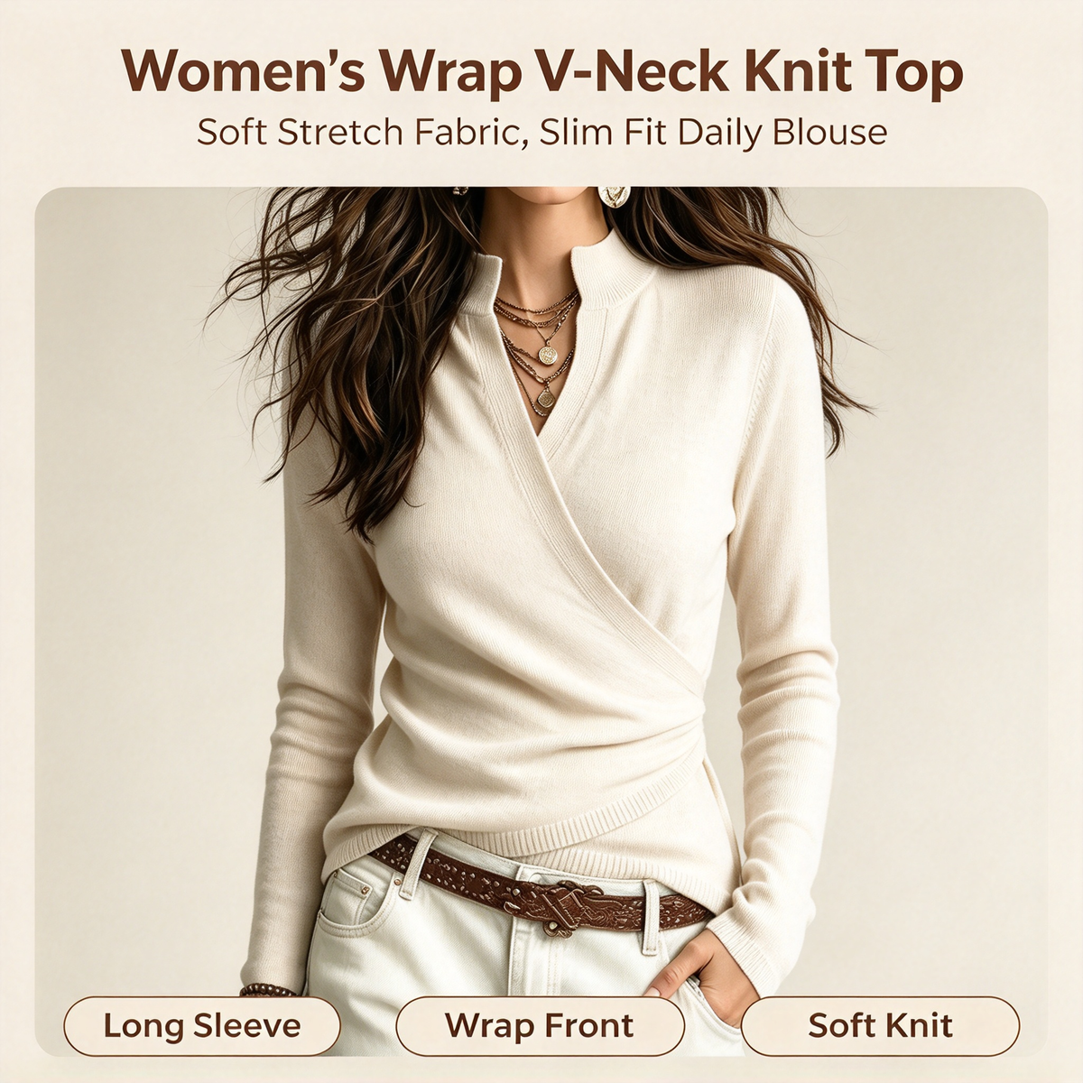 Early Autumn Fake Neck Cross Wrap Sweater for Women