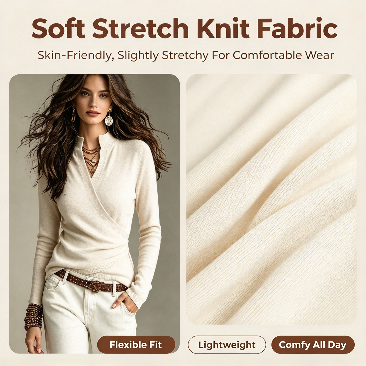 Early Autumn Fake Neck Cross Wrap Sweater for Women