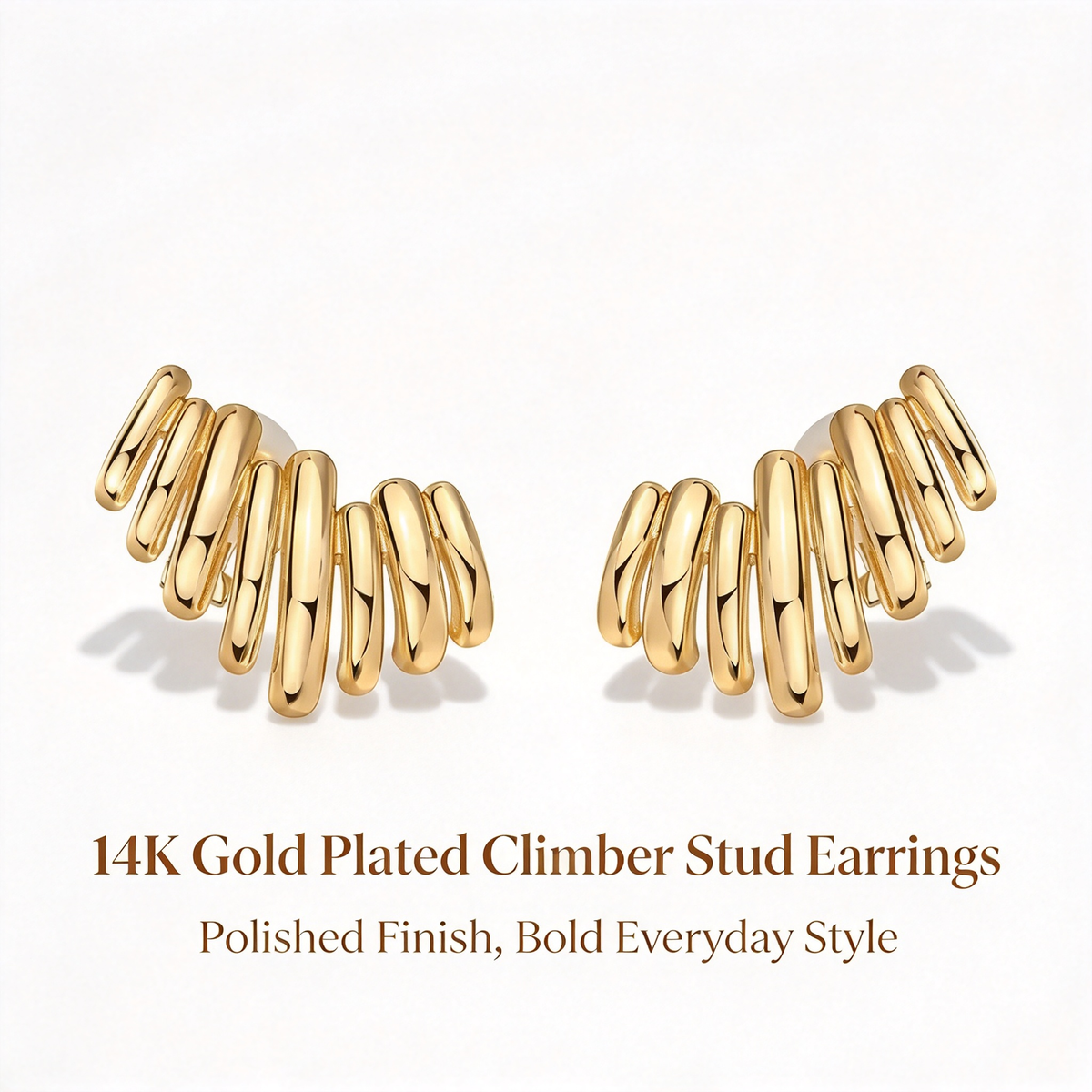 14K Gold Plated Statement Climber Stud Earrings for Women
