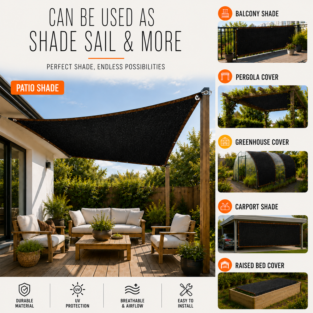 Solar Shade Sail | Heavy Duty Outdoor Protection Mesh