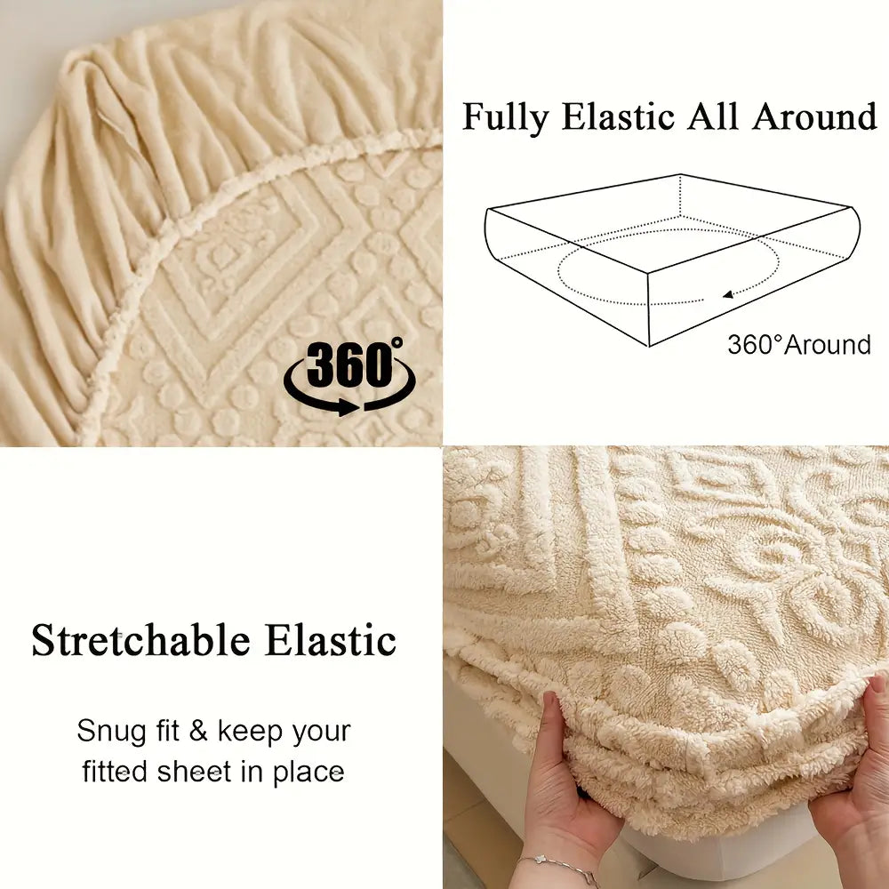360° All-Around Stretch Plush Knit Fitted Sheet with 2 Pillowcases