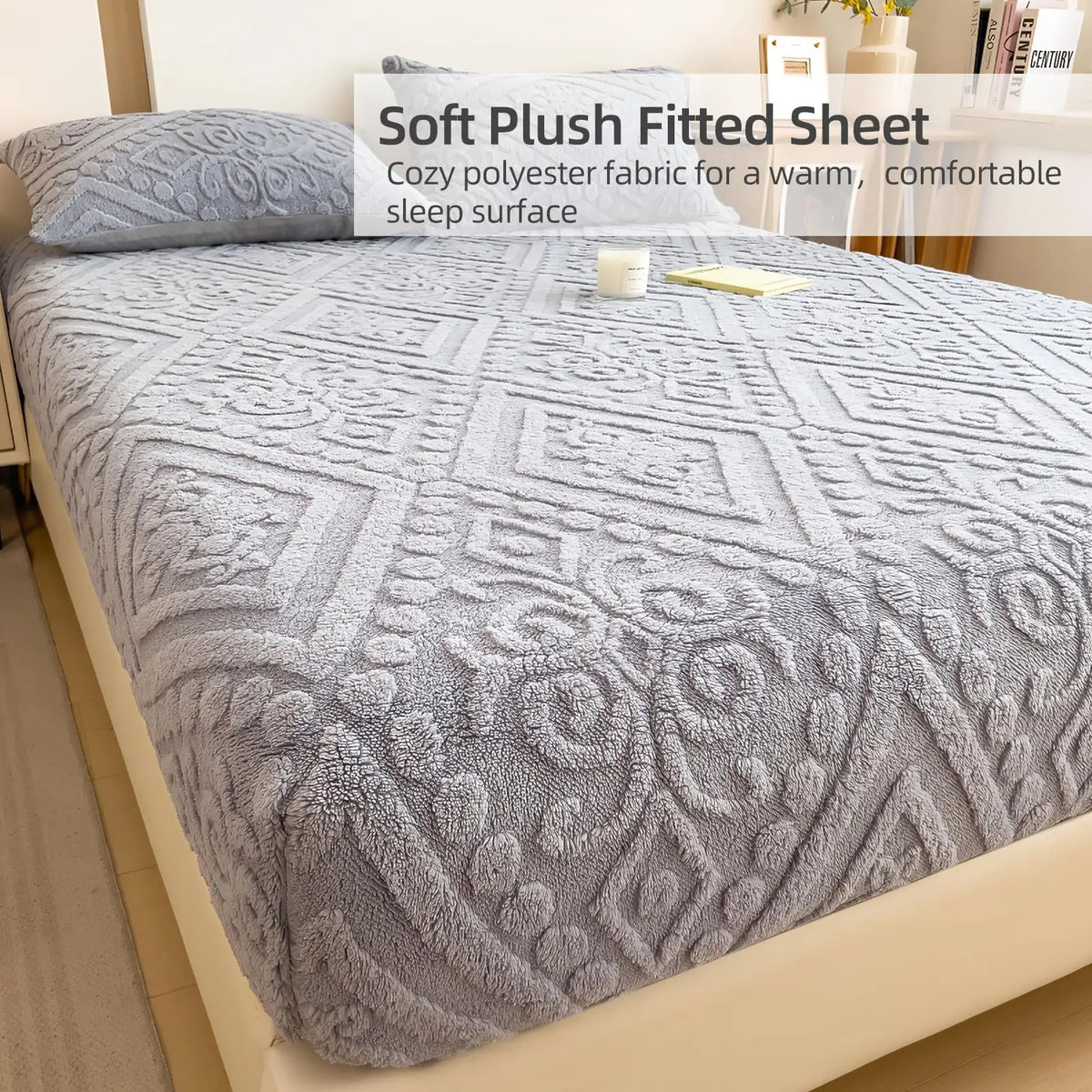 360° All-Around Stretch Plush Knit Fitted Sheet with 2 Pillowcases