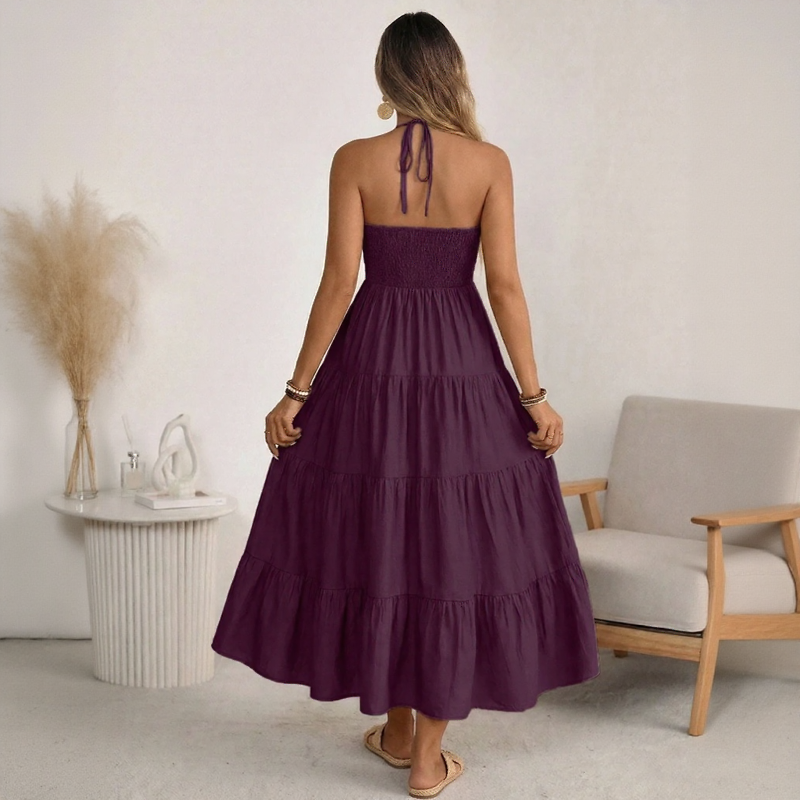 Halter Neck Dress with Wide Layered Skirt
