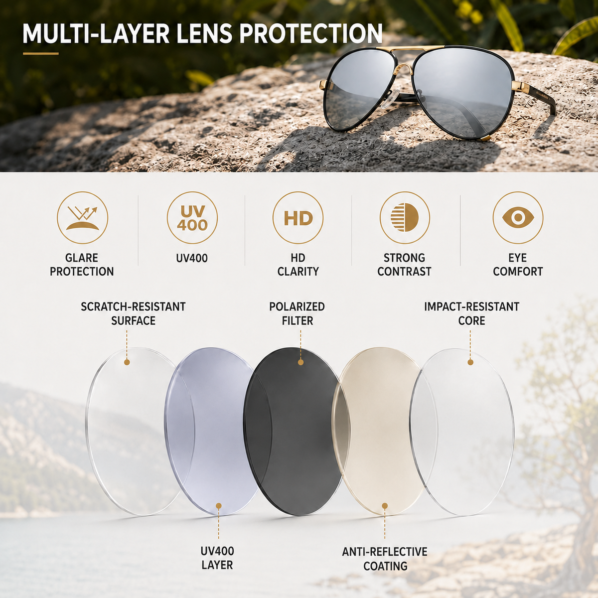 Thrives Outdoor | Avirex Polarised Aviator-Style Driving Sunglasses
