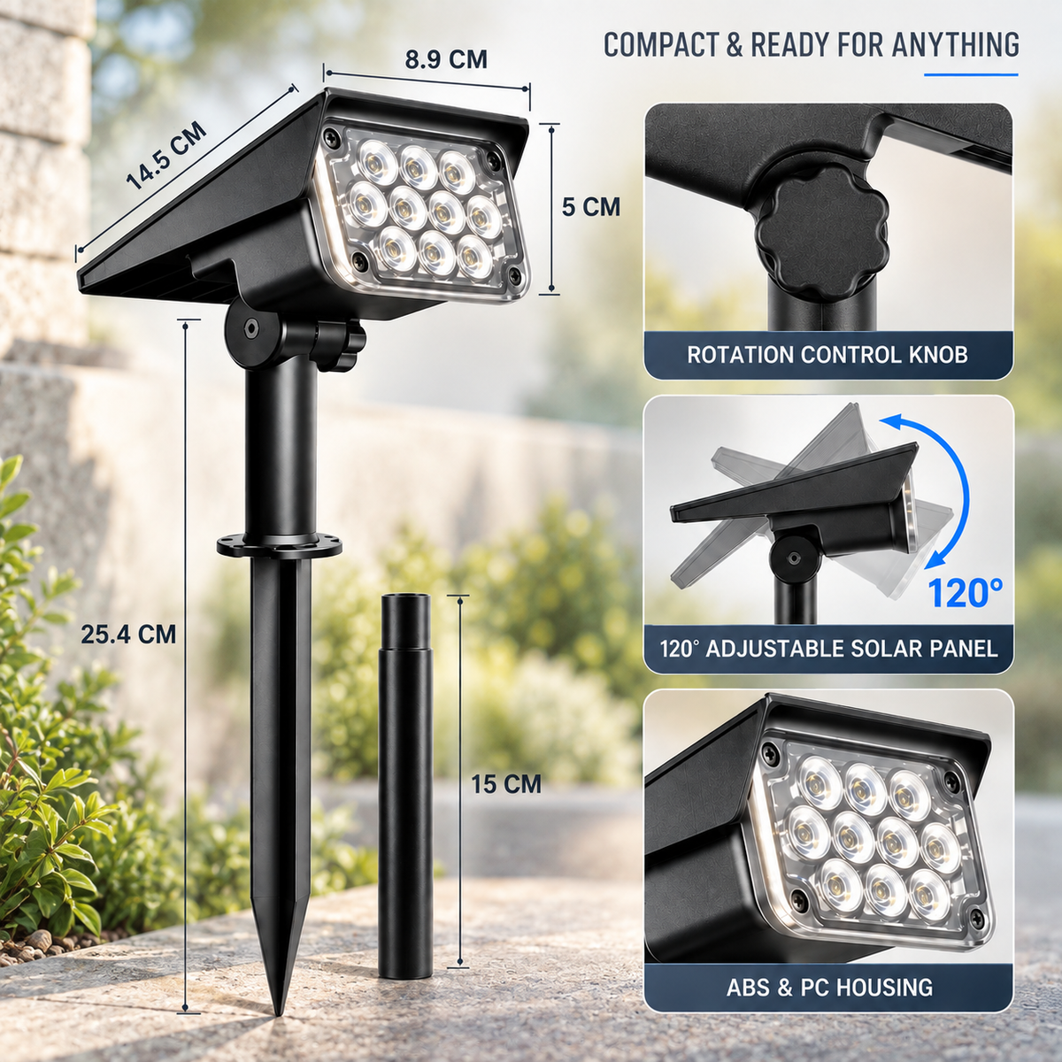 Thrives Outdoor | GlowSpike Adjustable Solar Garden Spotlight