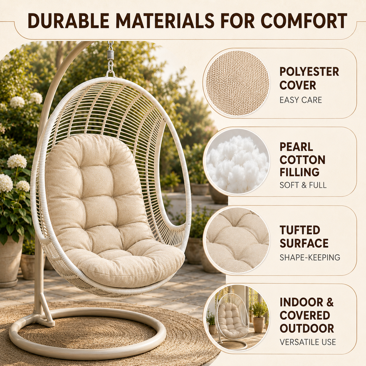 Thrives Outdoor | Nestelle Thick Padded Hanging Chair Cushion
