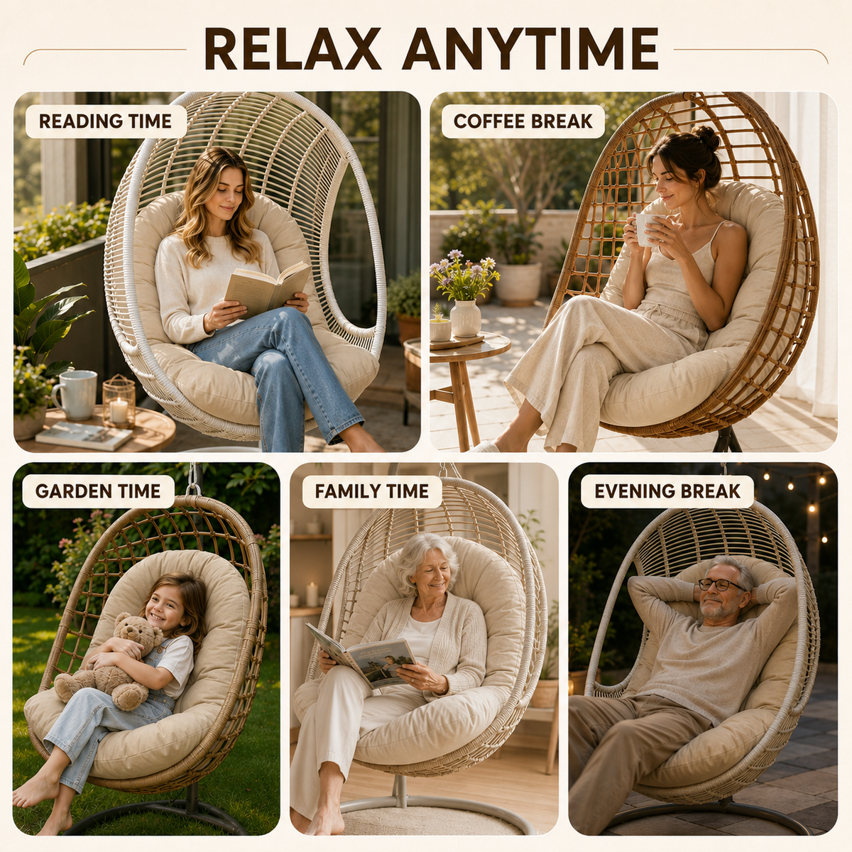 Thrives Outdoor | Nestelle Thick Padded Hanging Chair Cushion