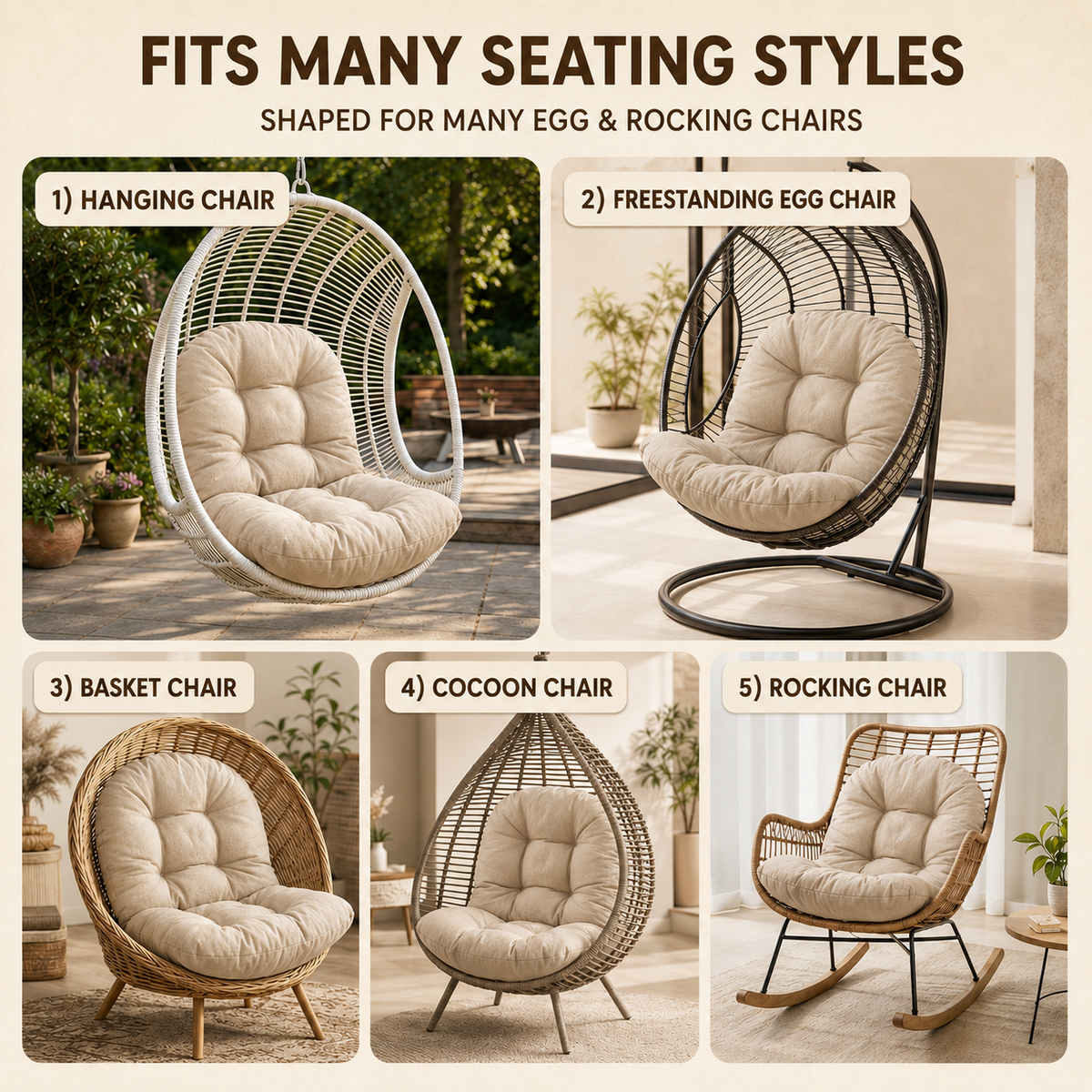 Thrives Outdoor | Nestelle Thick Padded Hanging Chair Cushion