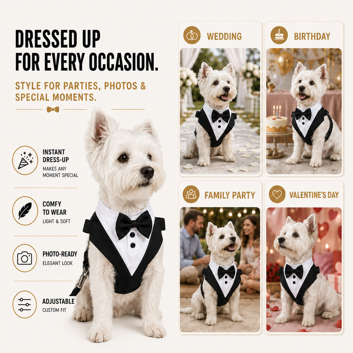 Thrives Outdoor | Pawxedo Adjustable Bow Tie Vest Harness