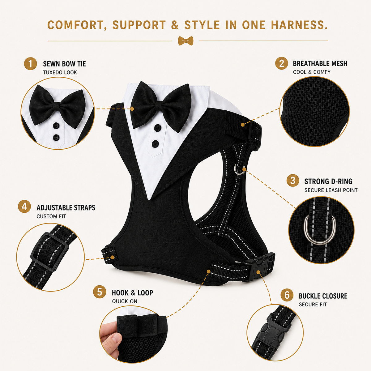 Thrives Outdoor | Pawxedo Adjustable Bow Tie Vest Harness