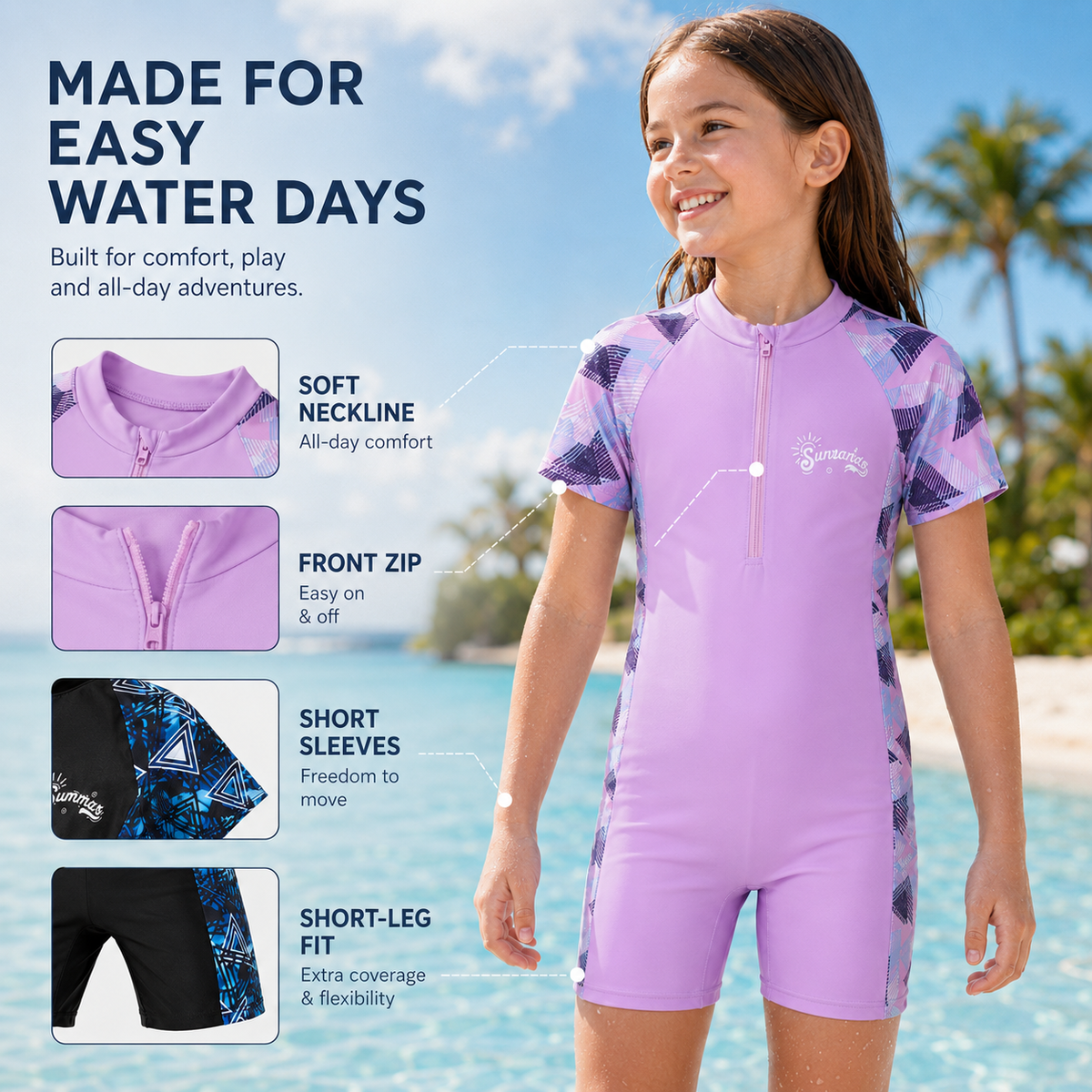 Thrives Outdoor | SunSwim Short-Sleeve One-Piece Swimsuit