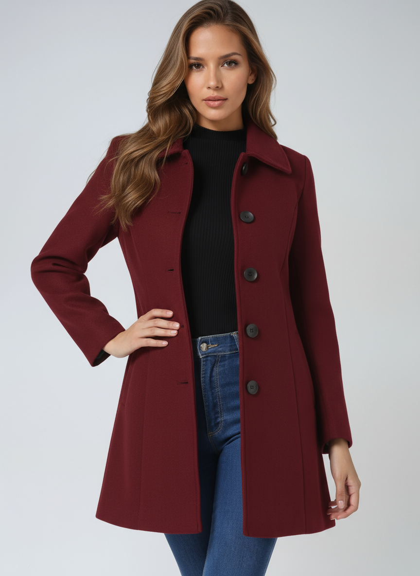 Timeless Fitted Wool Coat with Wide Collar