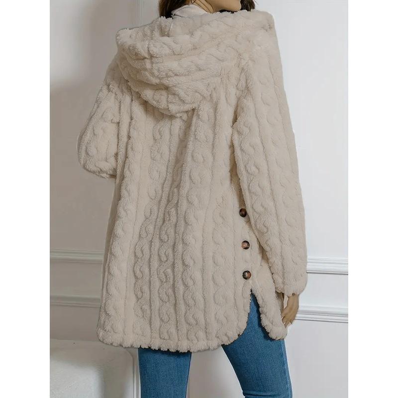 Women's Hooded Double-Sided Fleece Cardigan Long Sleeve Casual Warm Outerwear