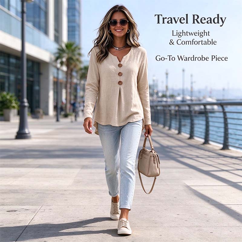 Vintage Large Button Long Sleeve Top, Women's Fashion Basic Blouse