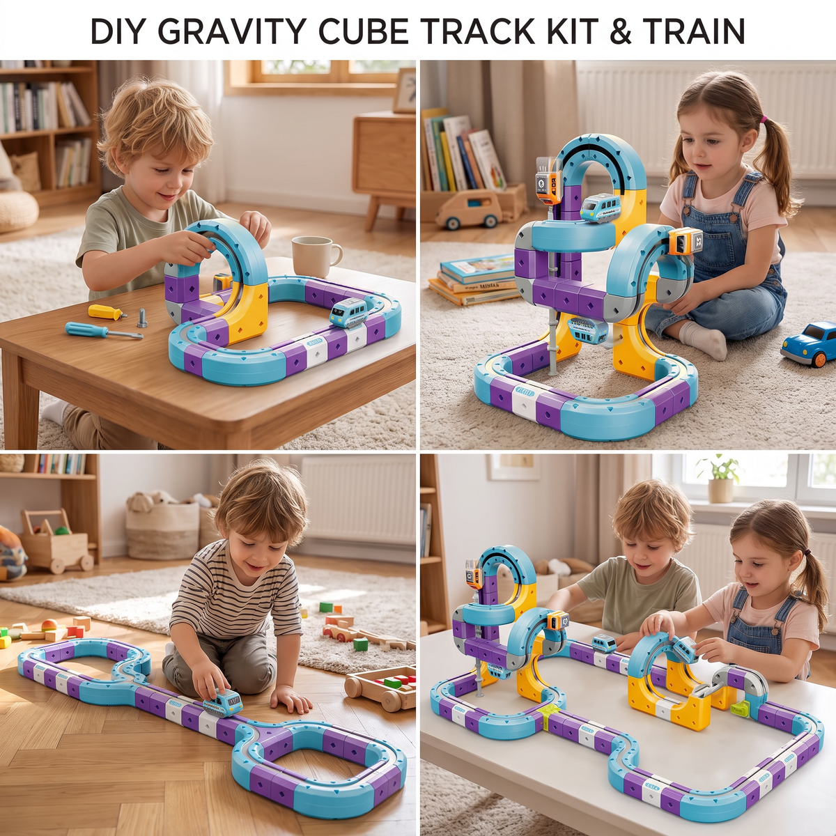 DIY Gravity Cube Track Building Kit with Electric Train