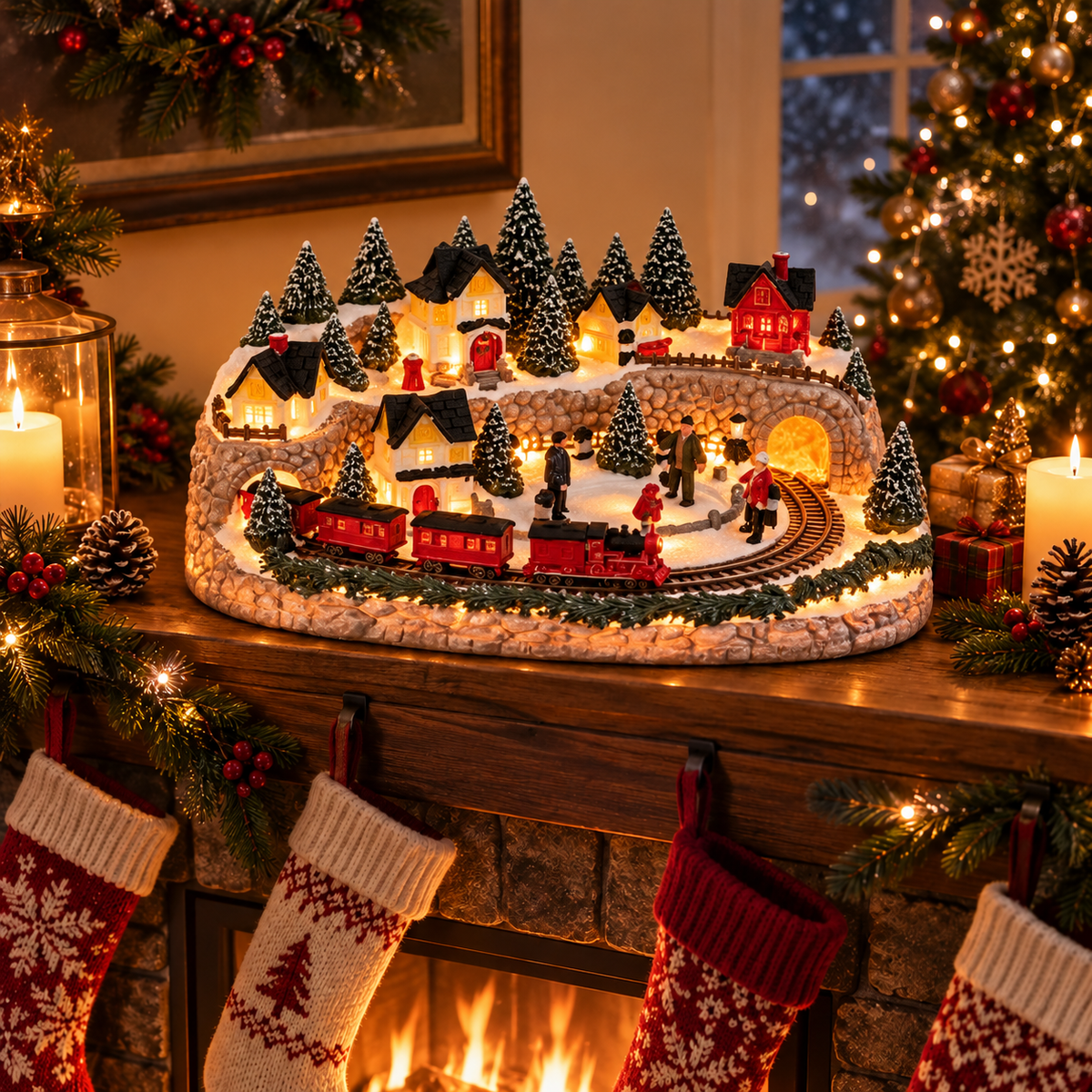 Thrives Outdoor | Illuminated Holiday Train & Ice Rink Scene