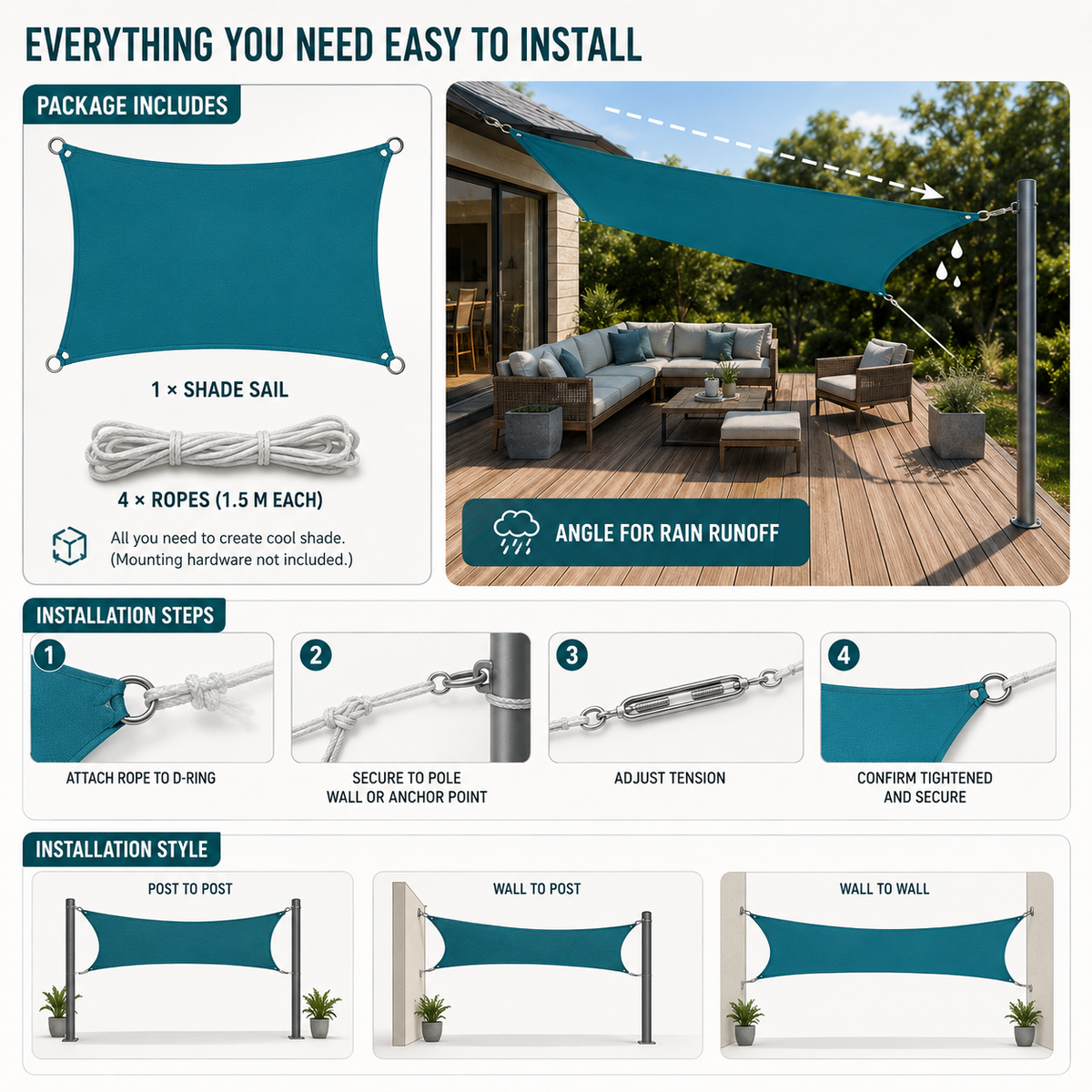 Waterproof Outdoor Shade Sail For Rain Shower Defence