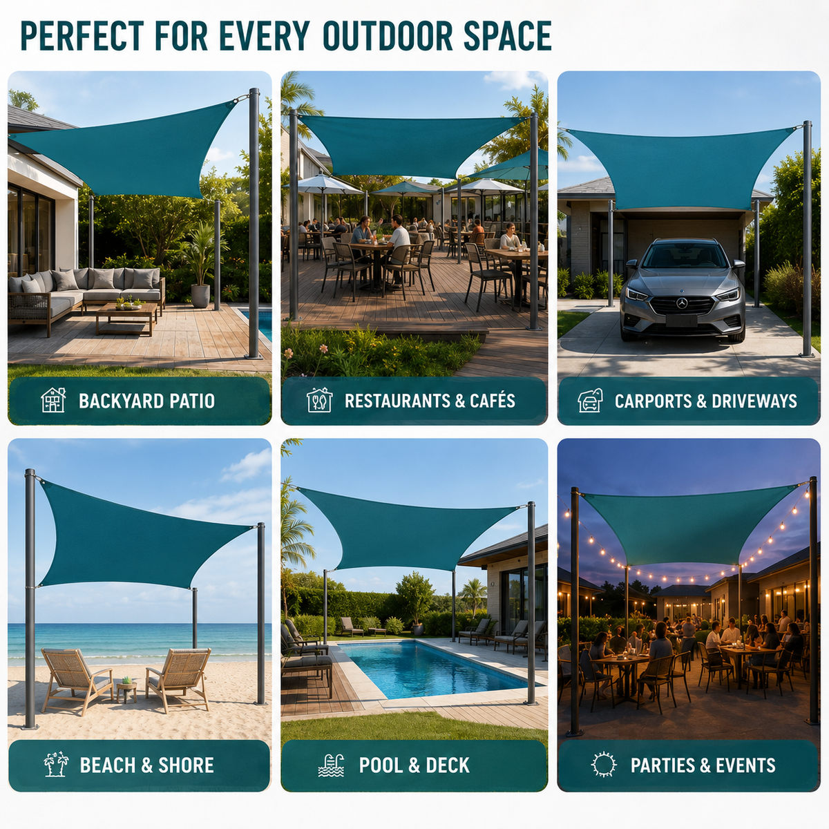Waterproof Outdoor Shade Sail For Rain Shower Defence