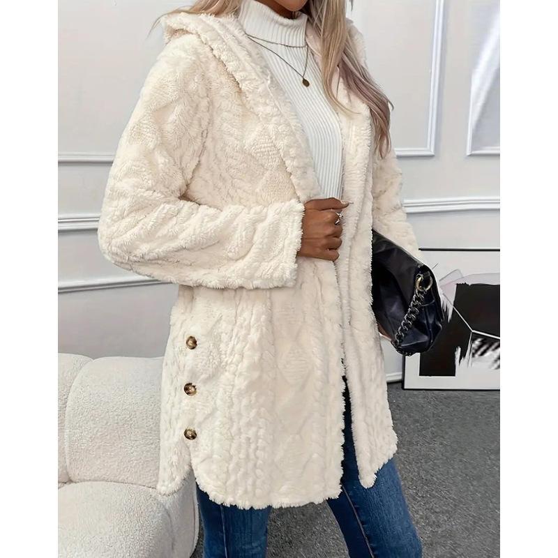 Women's Hooded Double-Sided Fleece Cardigan Long Sleeve Casual Warm Outerwear