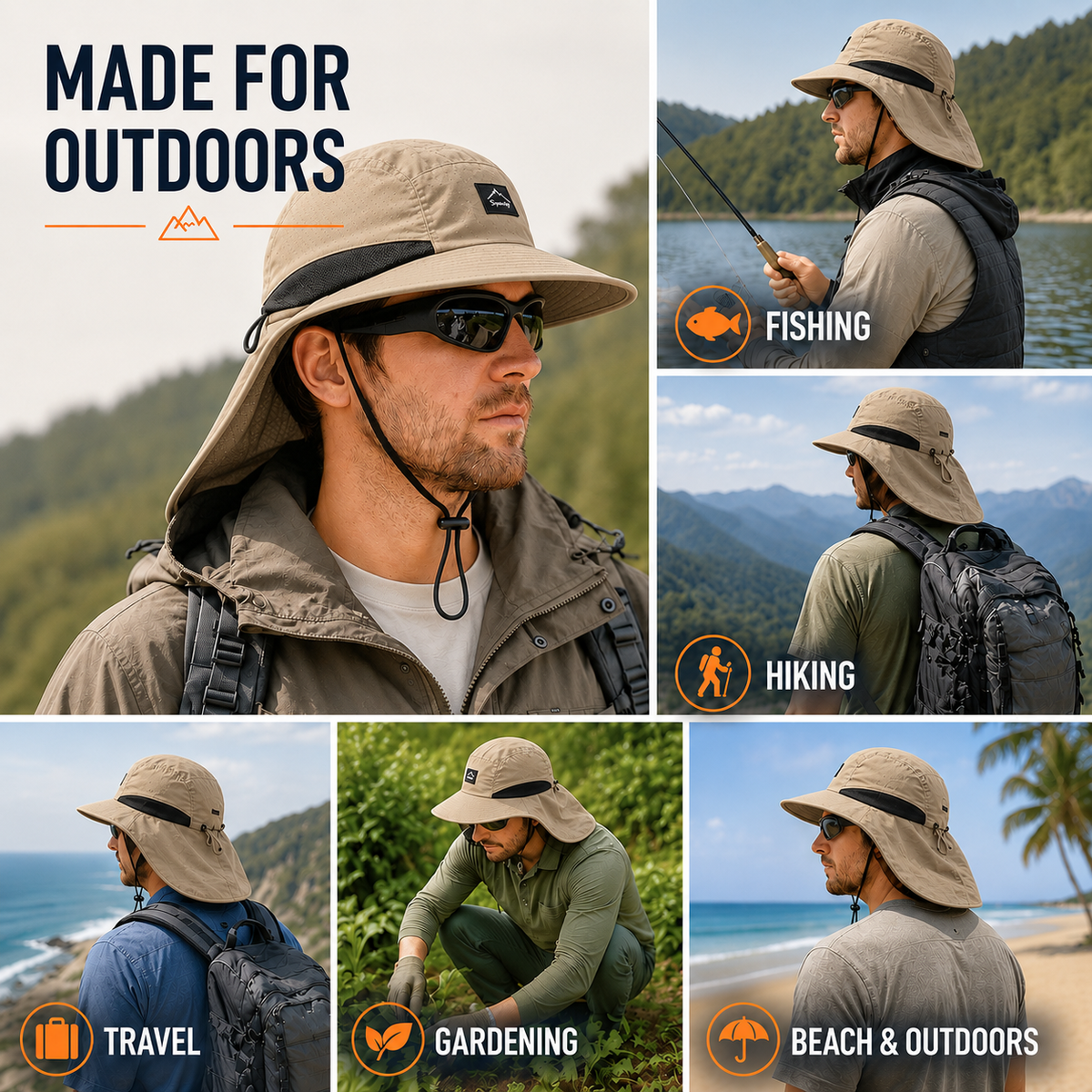 Wide Brim Sun Beach Hat With Flap | UPF 50+