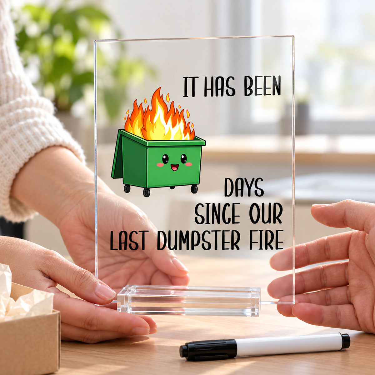 Funny Dumpster Fire - Acrylic Plaque - Office Desk Decor Gifts for Colleagues, Coworker Friends