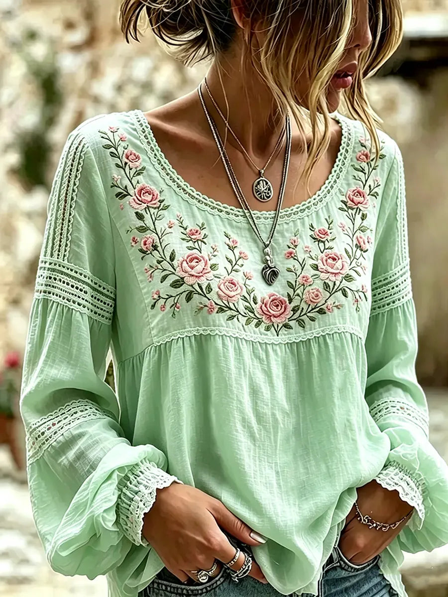 Boho Floral Embroidered Blouse