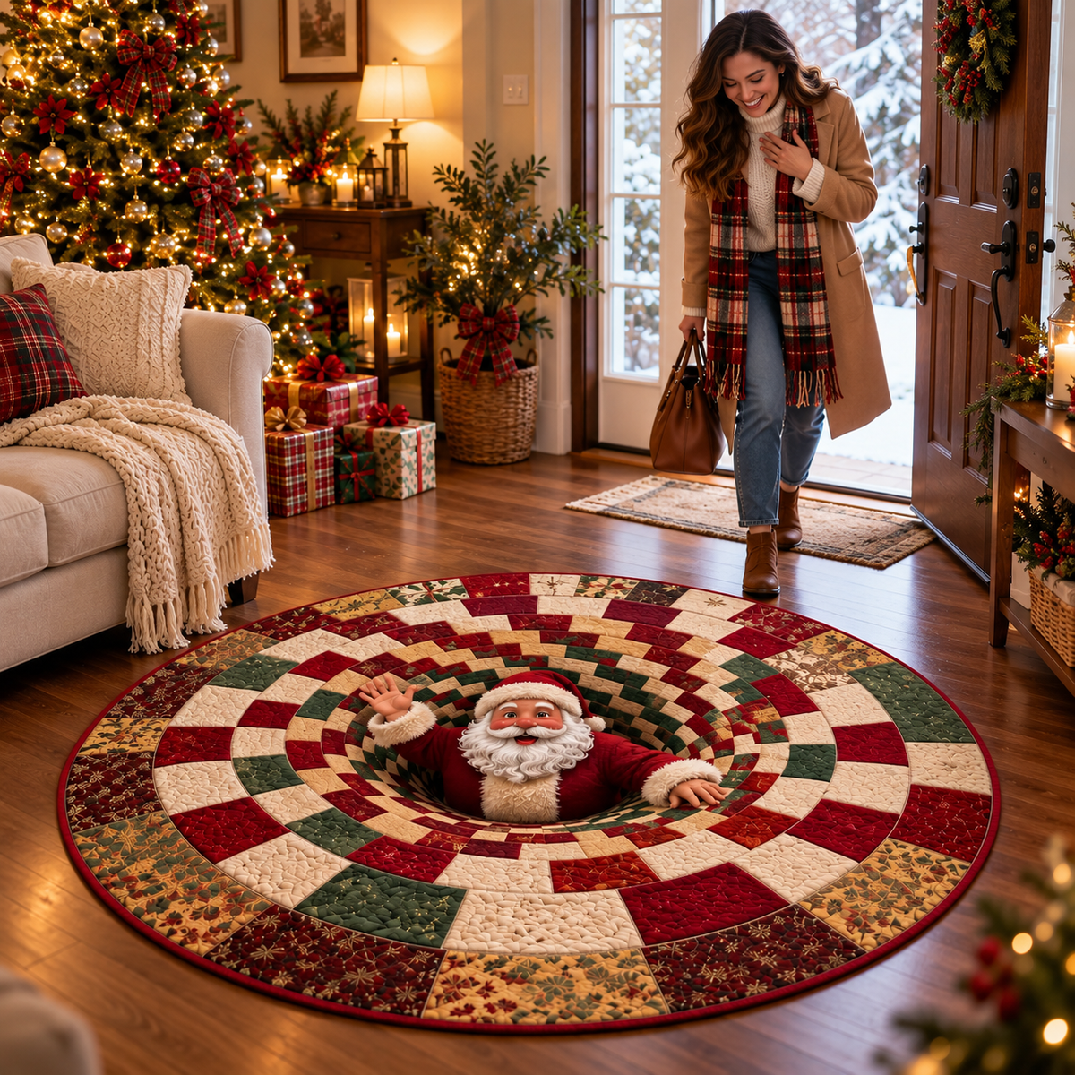 3D Swirl Quilted Christmas Rug