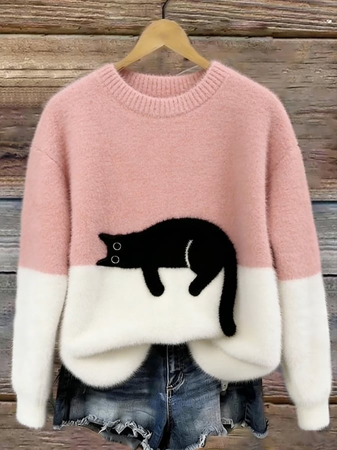 Women's Sweatshirt with Cat Graphic
