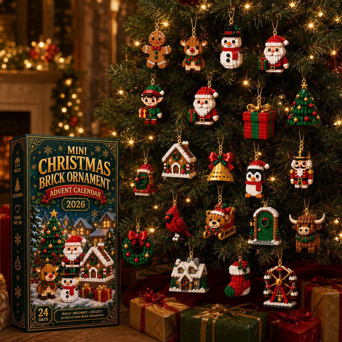 Advent Calendar with Christmas Ornaments – 24 Mini Building Sets for Christmas Decoration