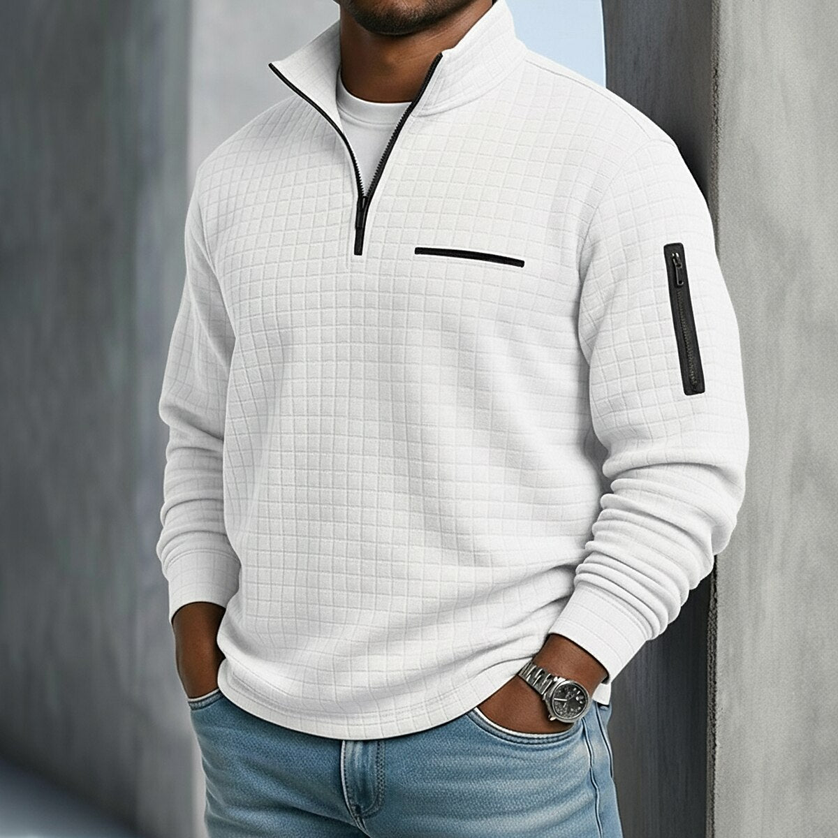 Classic Quarter Zip Textured Waffle Polo