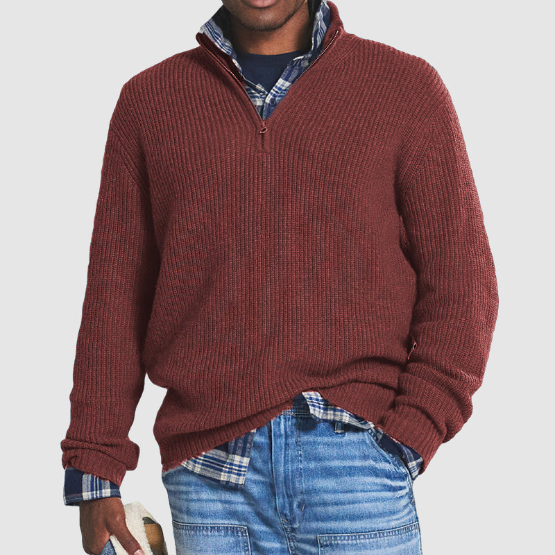 Men's Ribbed Quarter Zip Cashmere Sweater Regular Fit