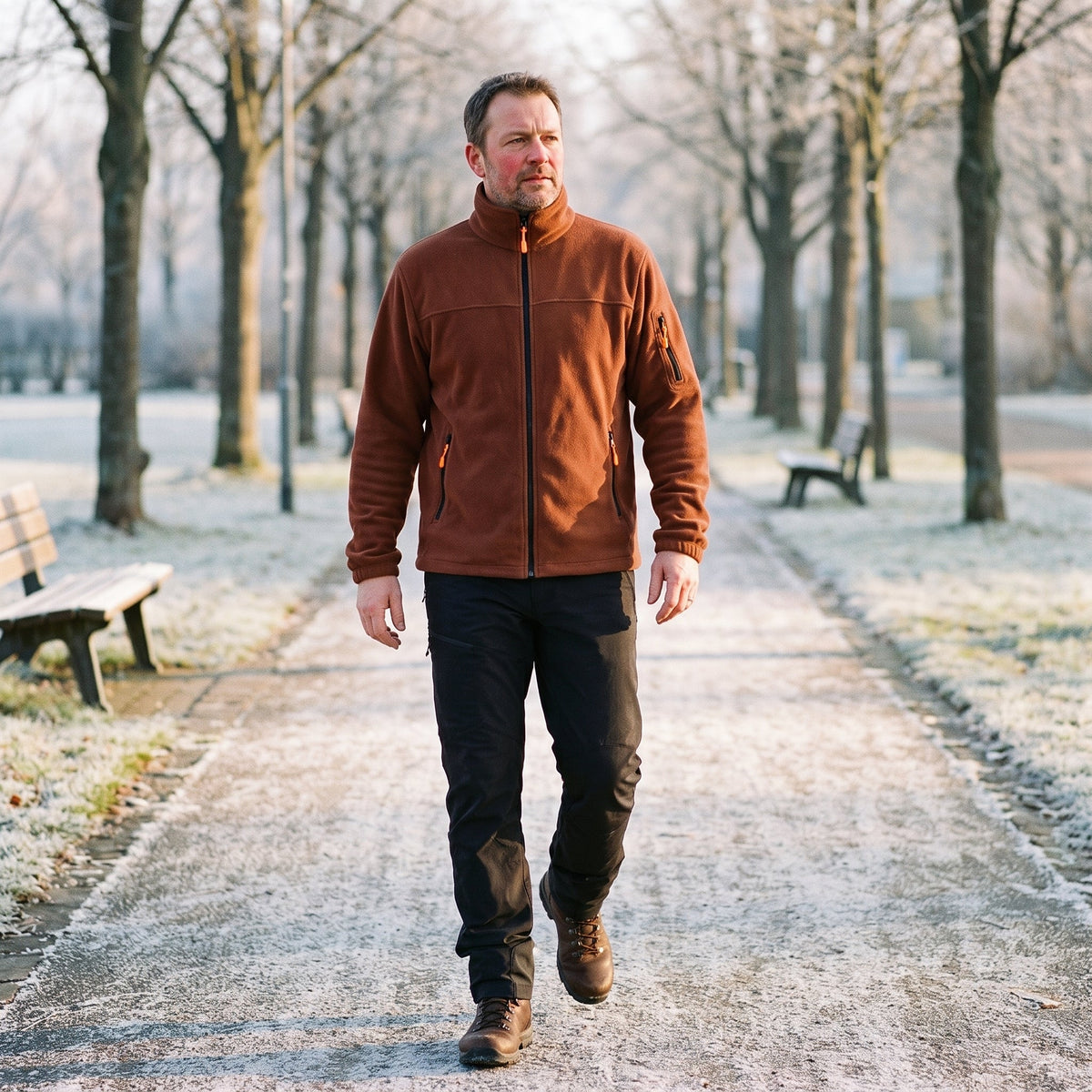 Men's Zip-Up Fleece - Windproof - With Stand-Up Collar