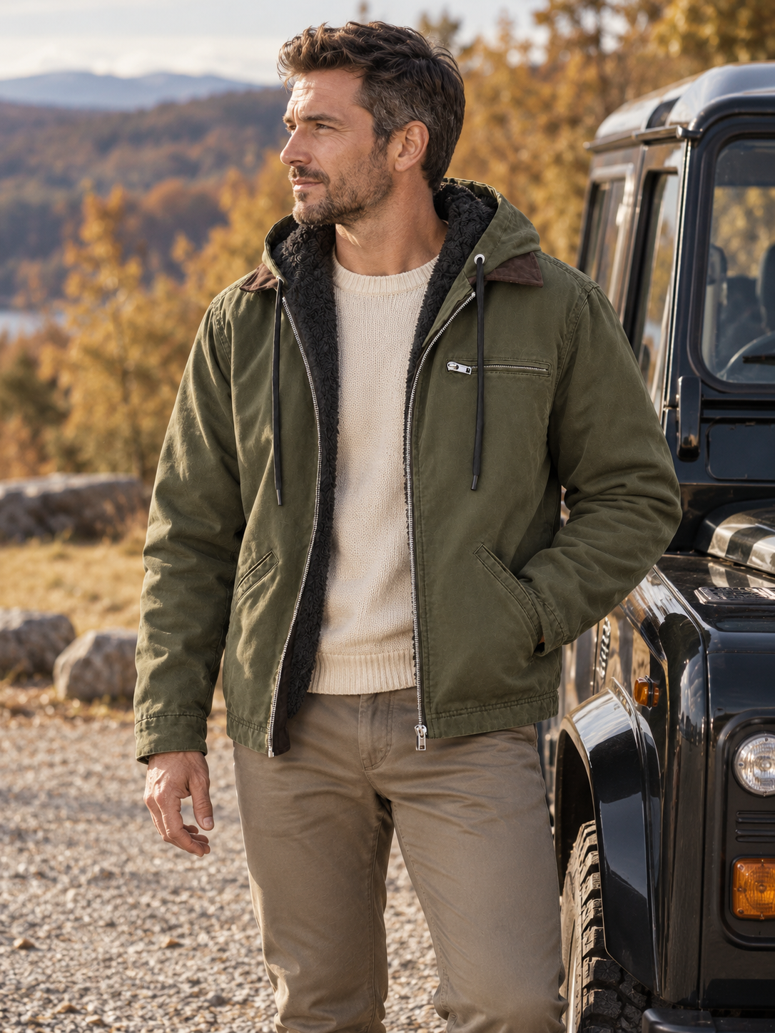 Vintage Thick Fleece-Lined Hooded Zip Jacket