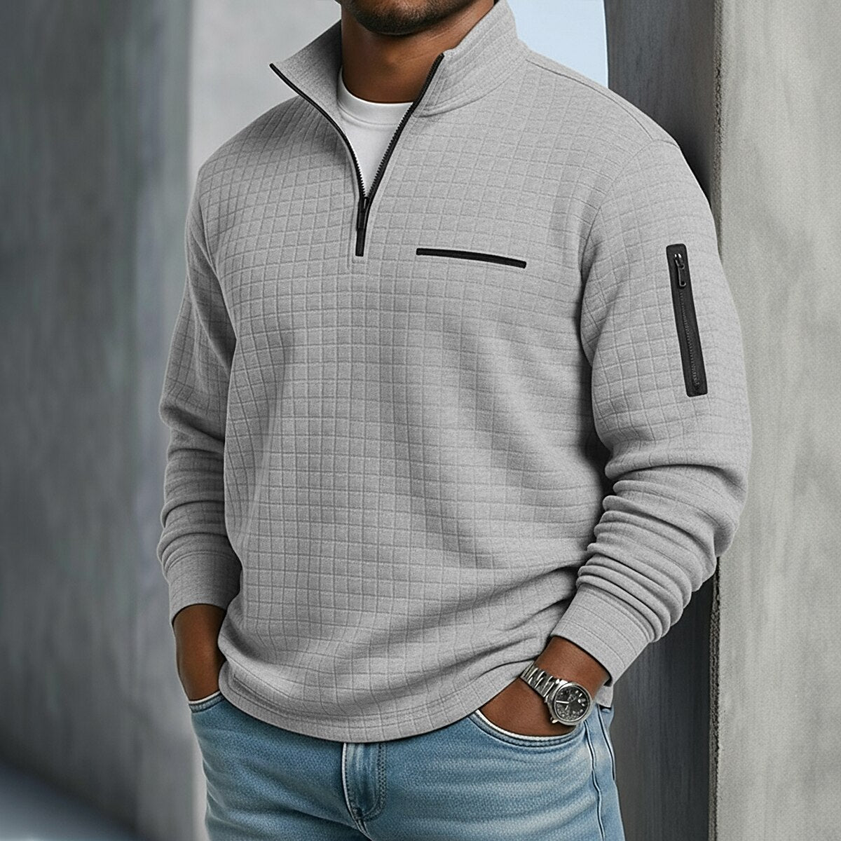 Classic Quarter Zip Textured Waffle Polo