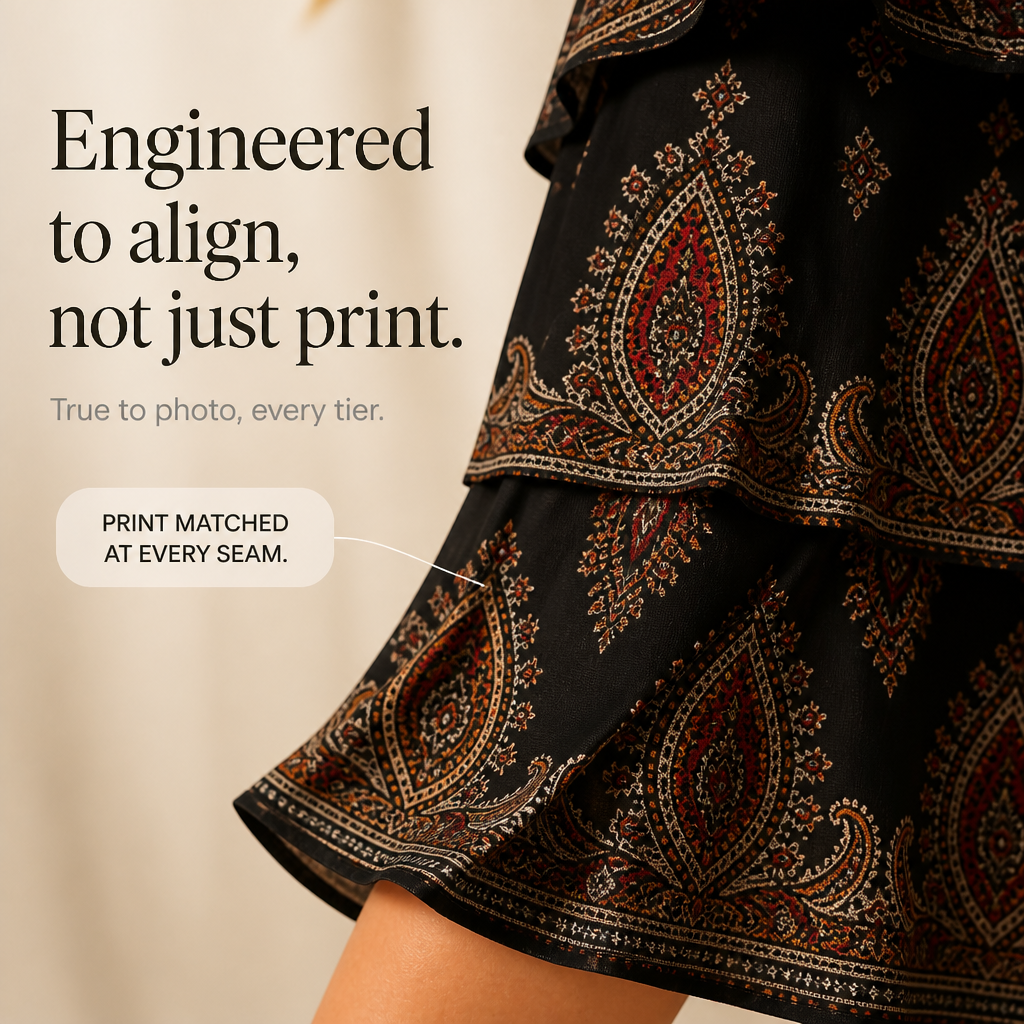 Tiered Paisley Print Split-Sleeve Midi Dress