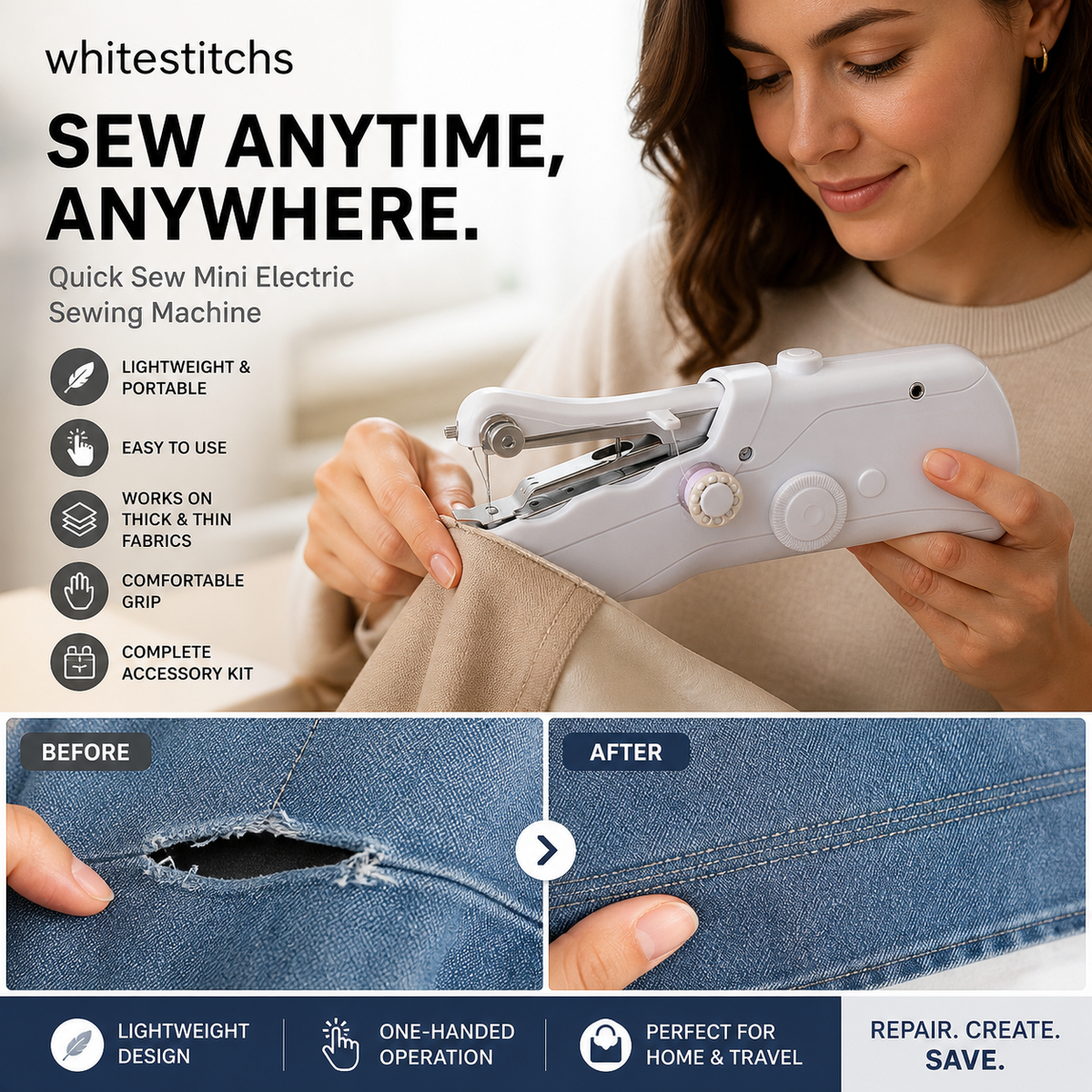 Mini Electric Sewing Machine – Compact, Portable & Easy to Use – Perfect for Quick Sewing Projects