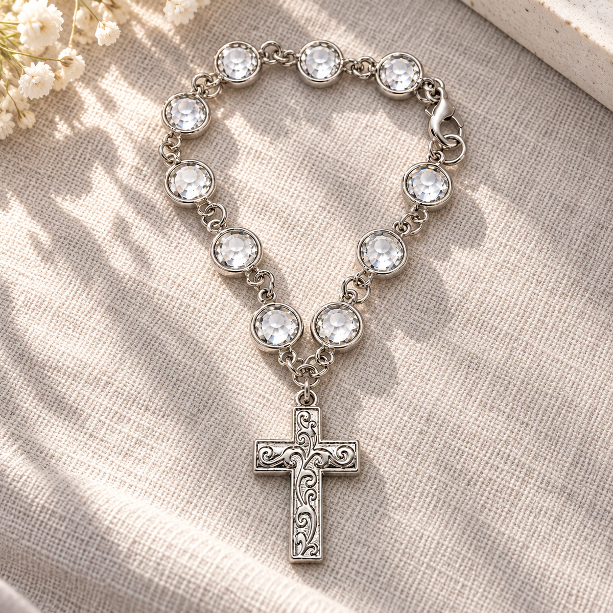 Crystal Bead Cross Car Charm