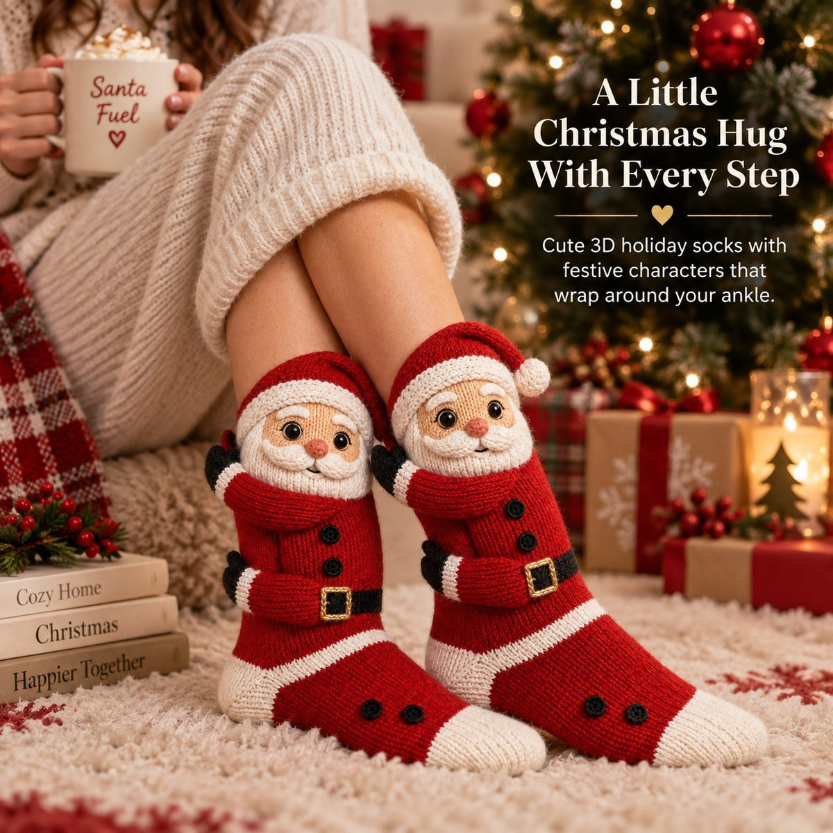 3D Hugging Christmas Cute Knit Holiday Socks