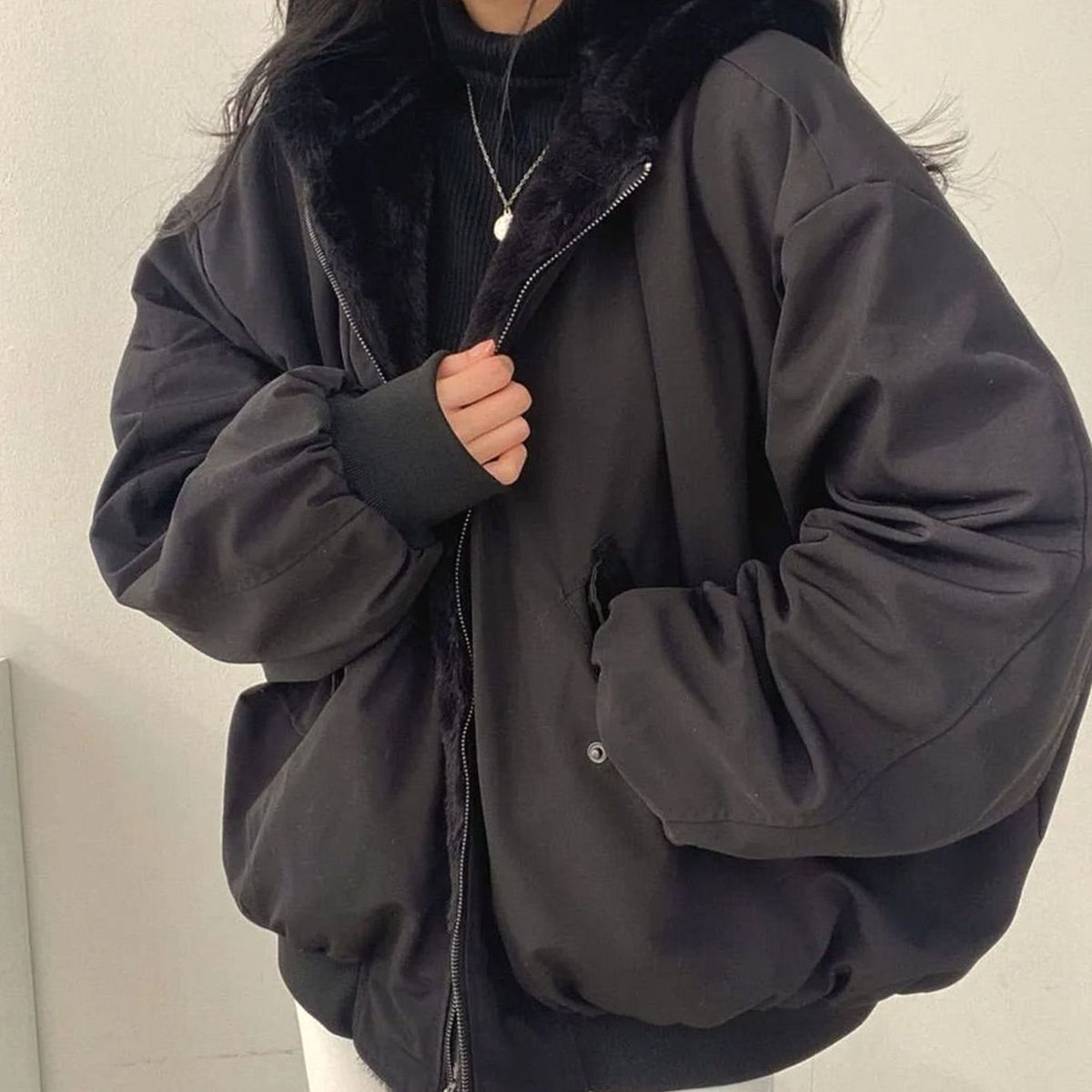 Hannah Women's Winter Jacket Warm Double-Layer Teddy Fleece Lining Oversized