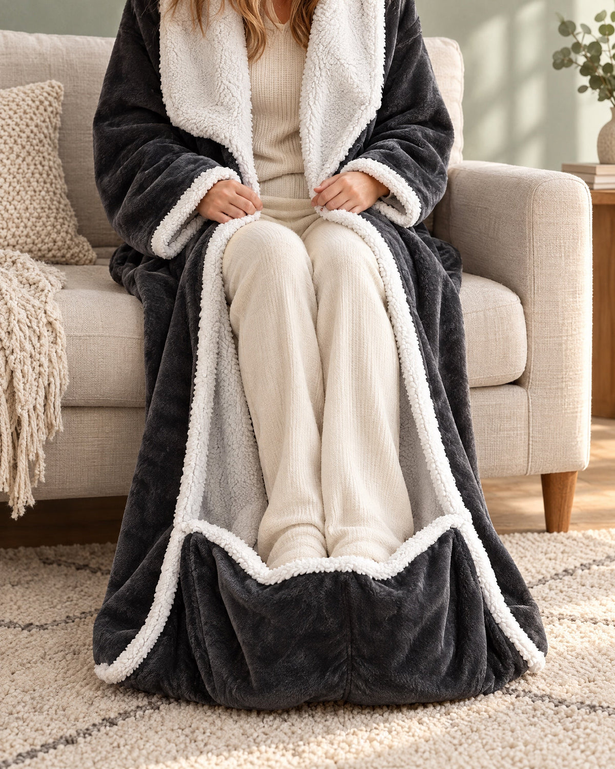 Portable Heated Blanket Robe with Sleeves and Foot Pocket