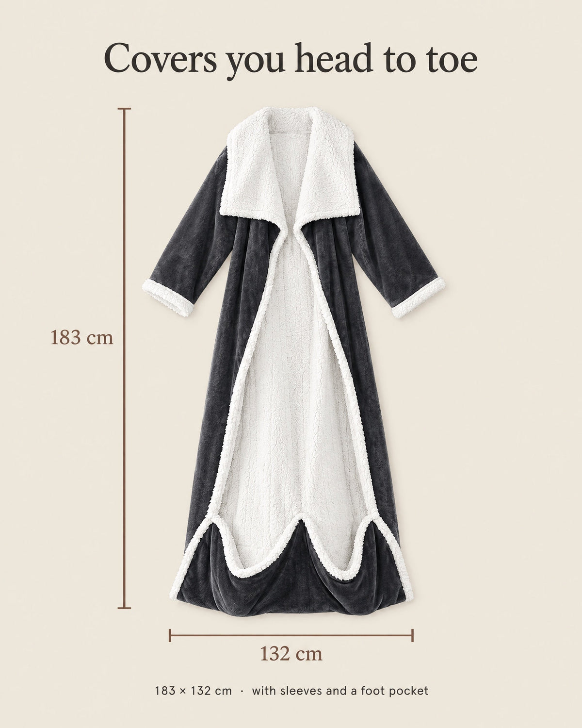 Portable Heated Blanket Robe with Sleeves and Foot Pocket