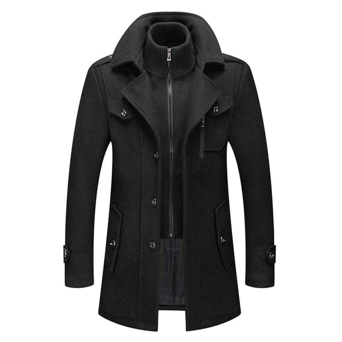 Men's Two-Piece Wool Coat Slim-Fit Winter Coat with Knit Collar