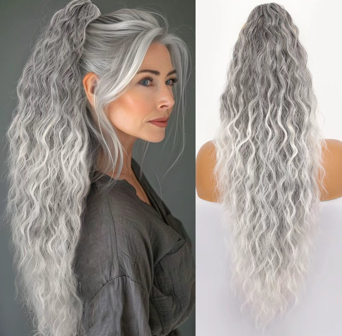 Long Wavy Ponytail Hairpiece (Water Wave) – Full Ponytail with Clip for Everyday and Party