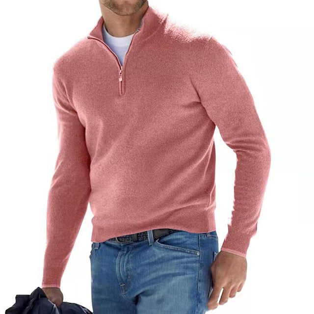 Men's Merino Wool Sweater with V-Neck and Zip Detail
