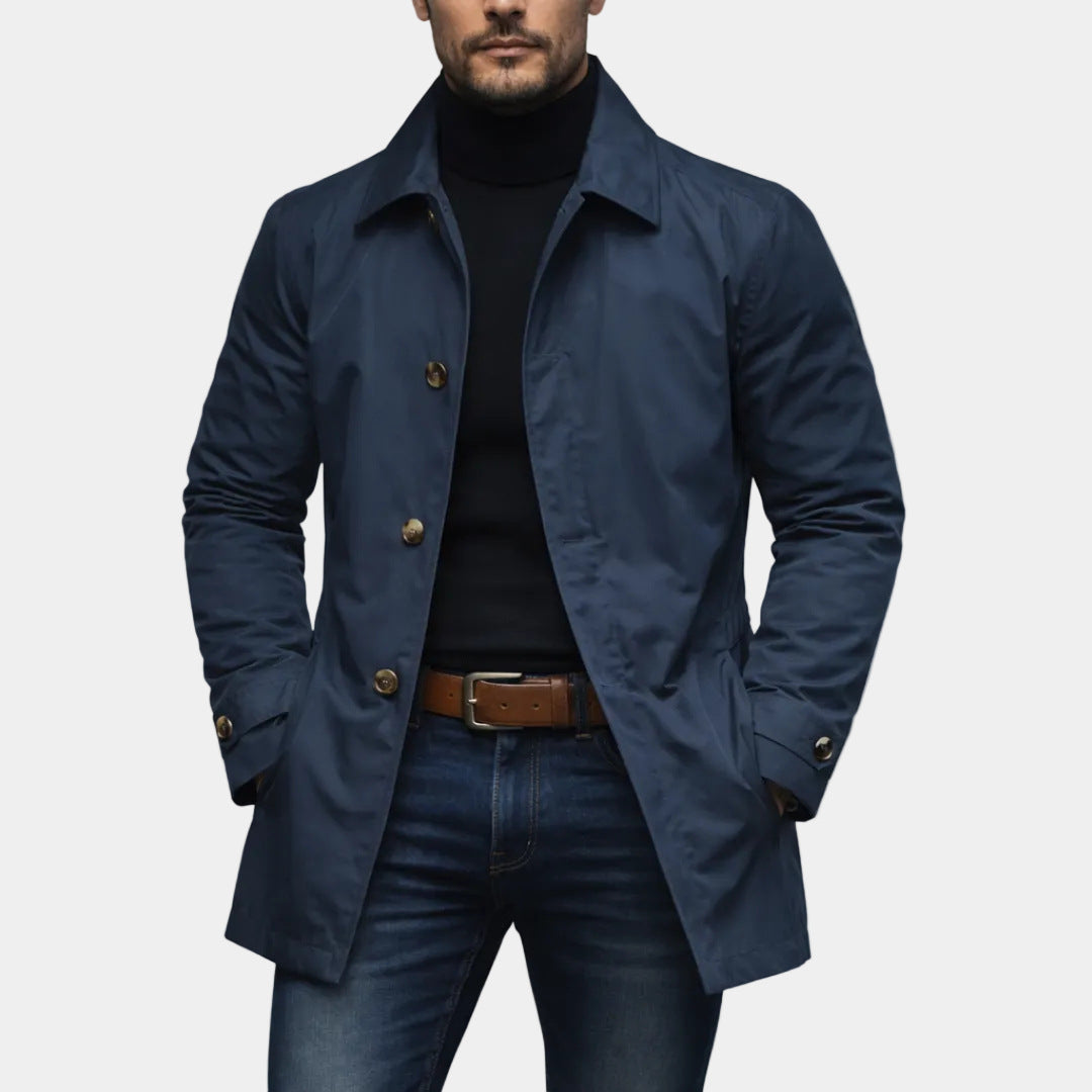 Men's Short Single-Breasted Coat with Classic Collar, Elegant for Spring and Office