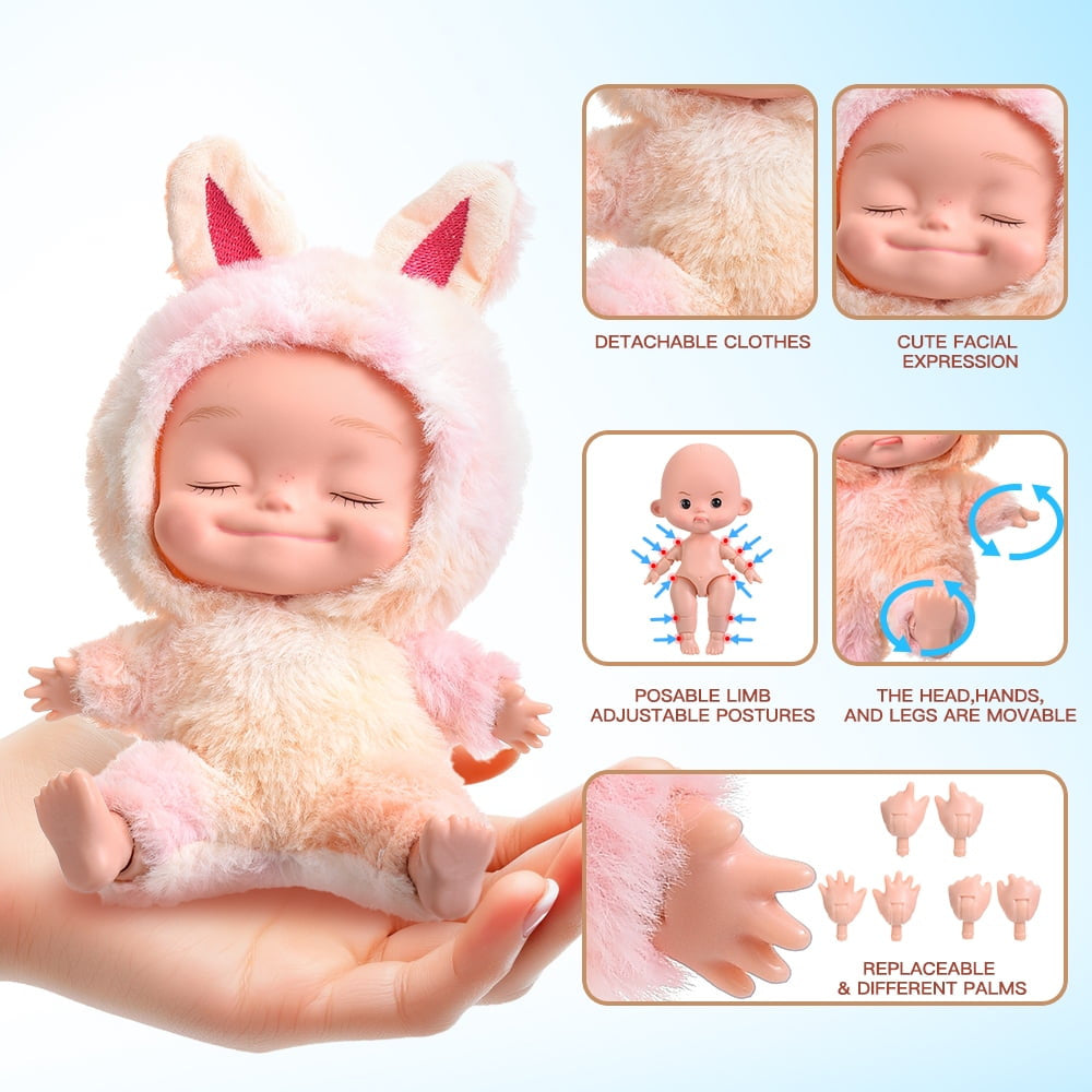 10.6 Inch Plush Animal Onesie Baby Doll with Eyes Closed, Posable