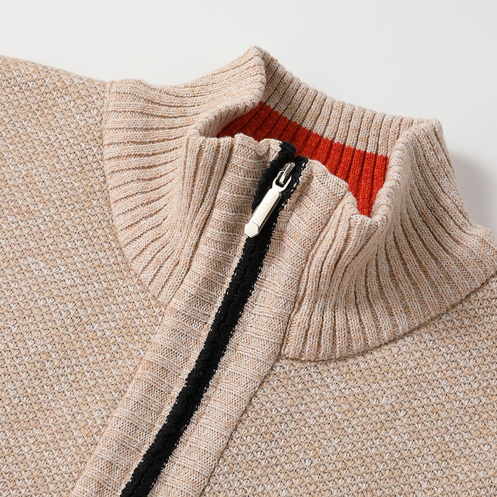 Fleece Ribbed Knit Zip Up Sweater