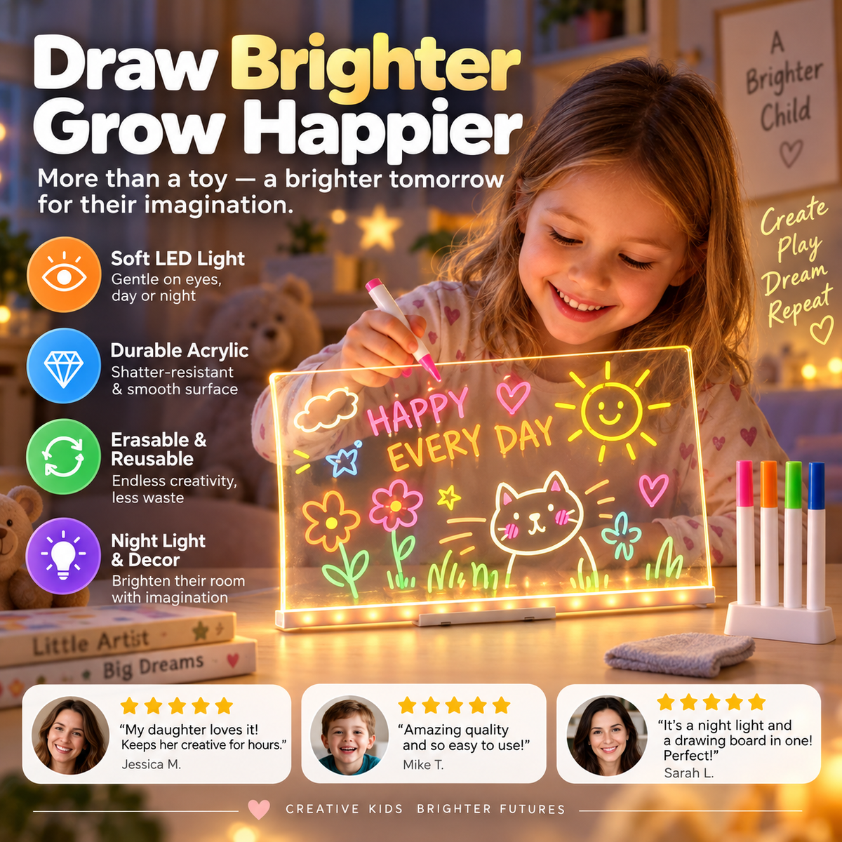 Illuminated Wipeable Drawing Board for Children