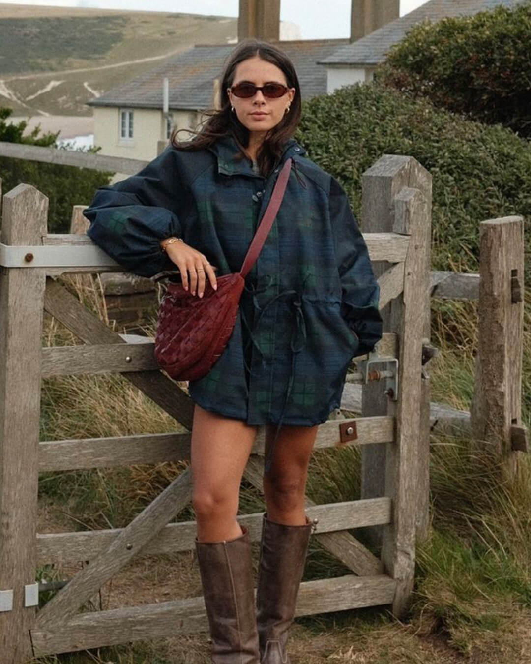 Emma Oversized Plaid Lace-Up Jacket